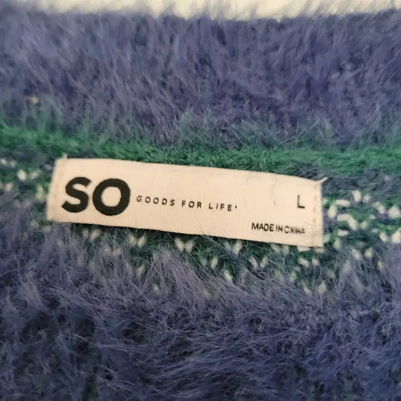 SO Goods For Life Women's Pullover Sweater L Blue and Green Nylon Long Sleeves - Picture 2 of 7